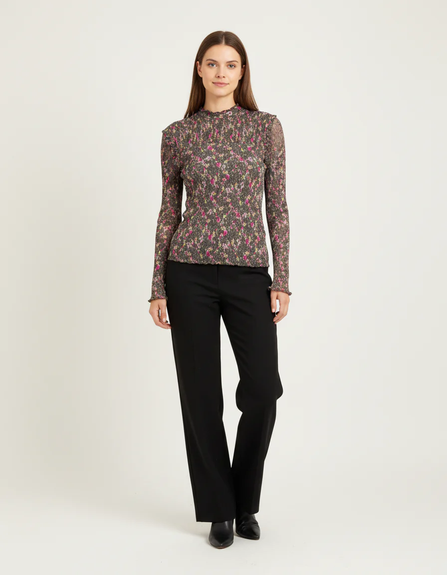 Blouse à motif floral gris et rosé - S / 36