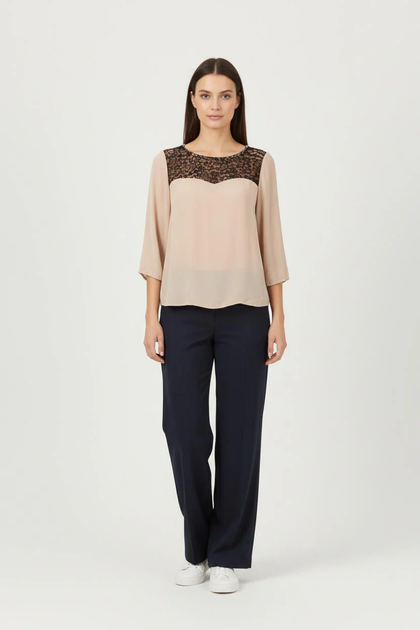 Blouse Beige et Noire - Taille M/38
