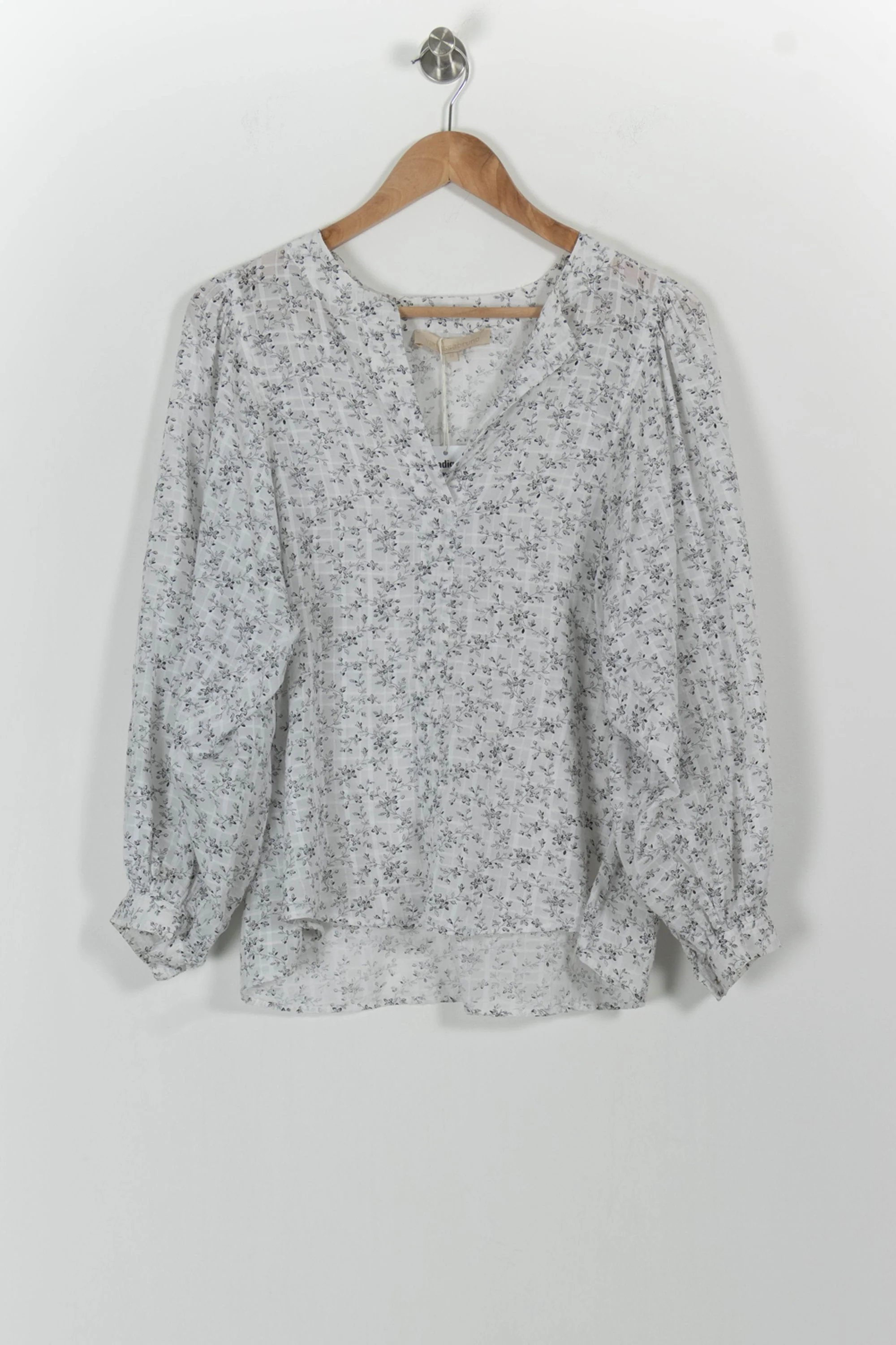 Blouse Blanche à Fleurs Grises - Taille S/36 - Image 2
