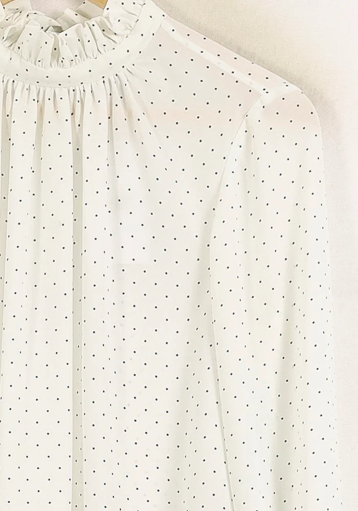 Blouse Blanche à Pois Noirs - Taille S/36 - Image 3