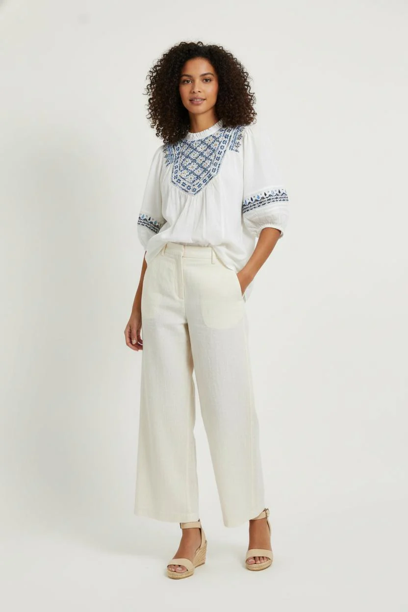 Blouse Blanche et Bleue - Taille L/40