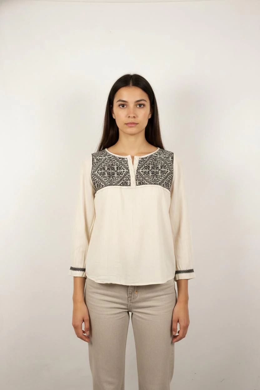 Blouse Blanche et Noire - Taille XS/34