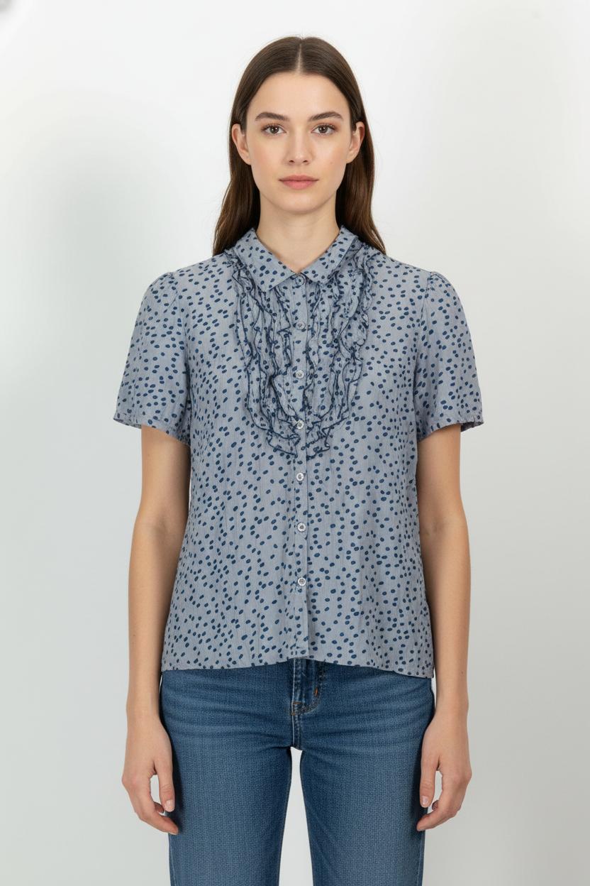 Blouse Bleue à Pois Bleus - Taille M/38