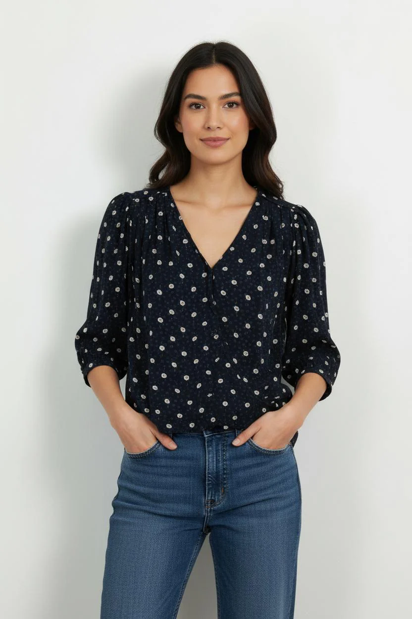 Blouse Bleue et Blanche - Taille XS/34