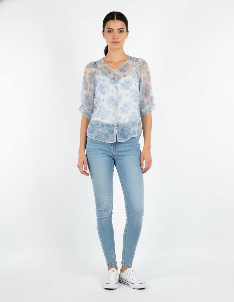 Blouse Bleue et Blanche - Taille XXL/44