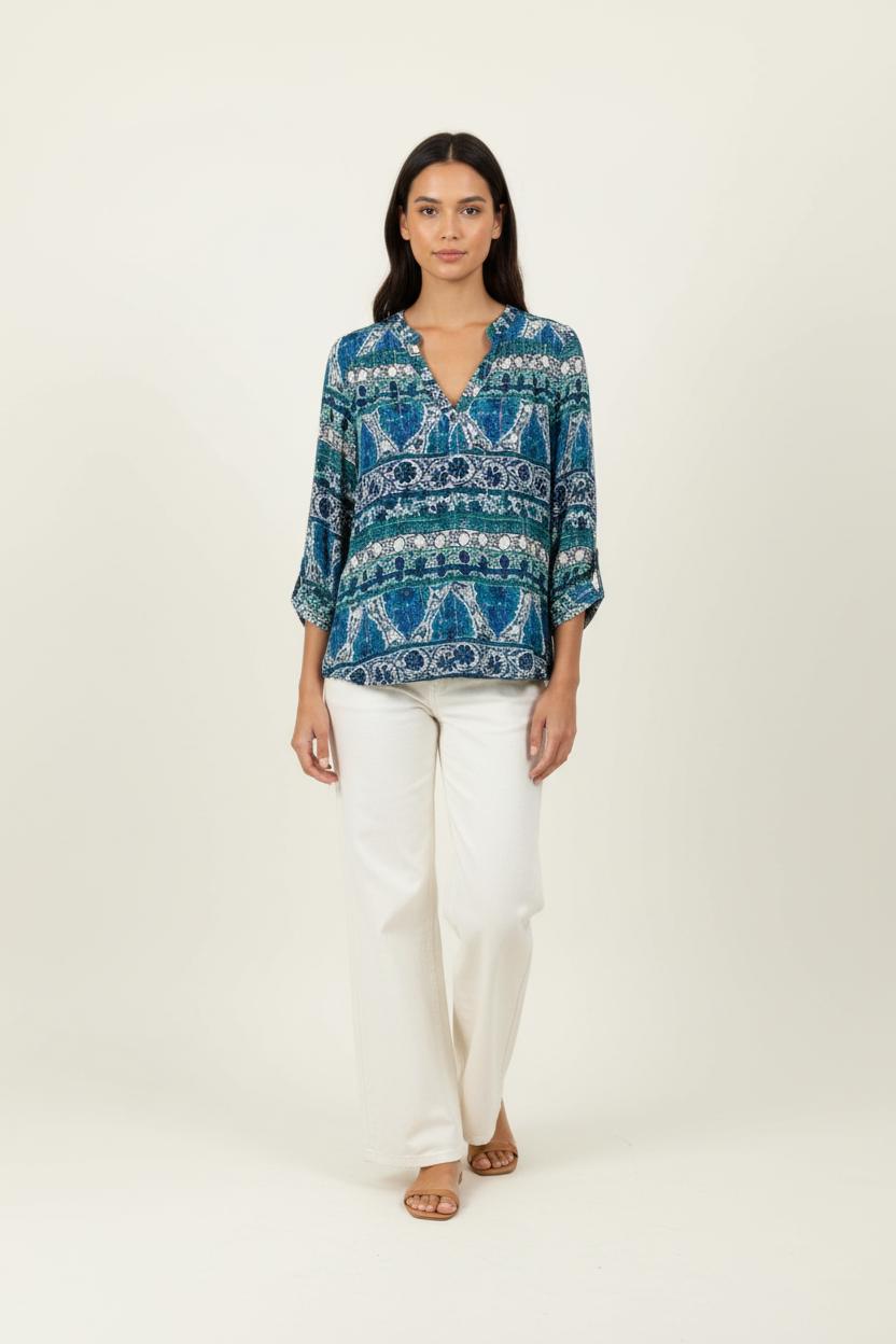 Blouse Bleue et Verte - Taille M/38