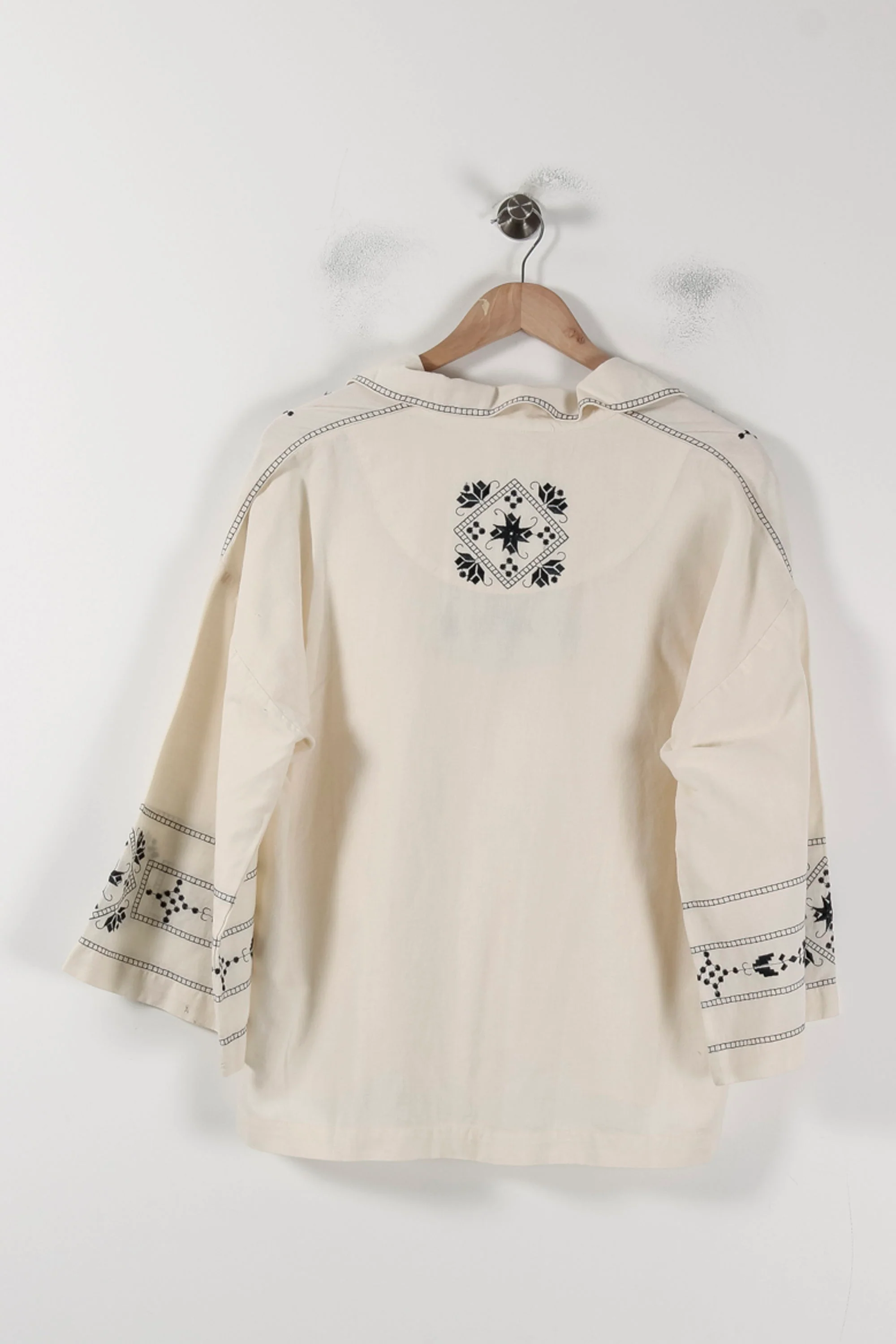 Blouse Brodée Beige et Noire - Taille L/40 - Image 4