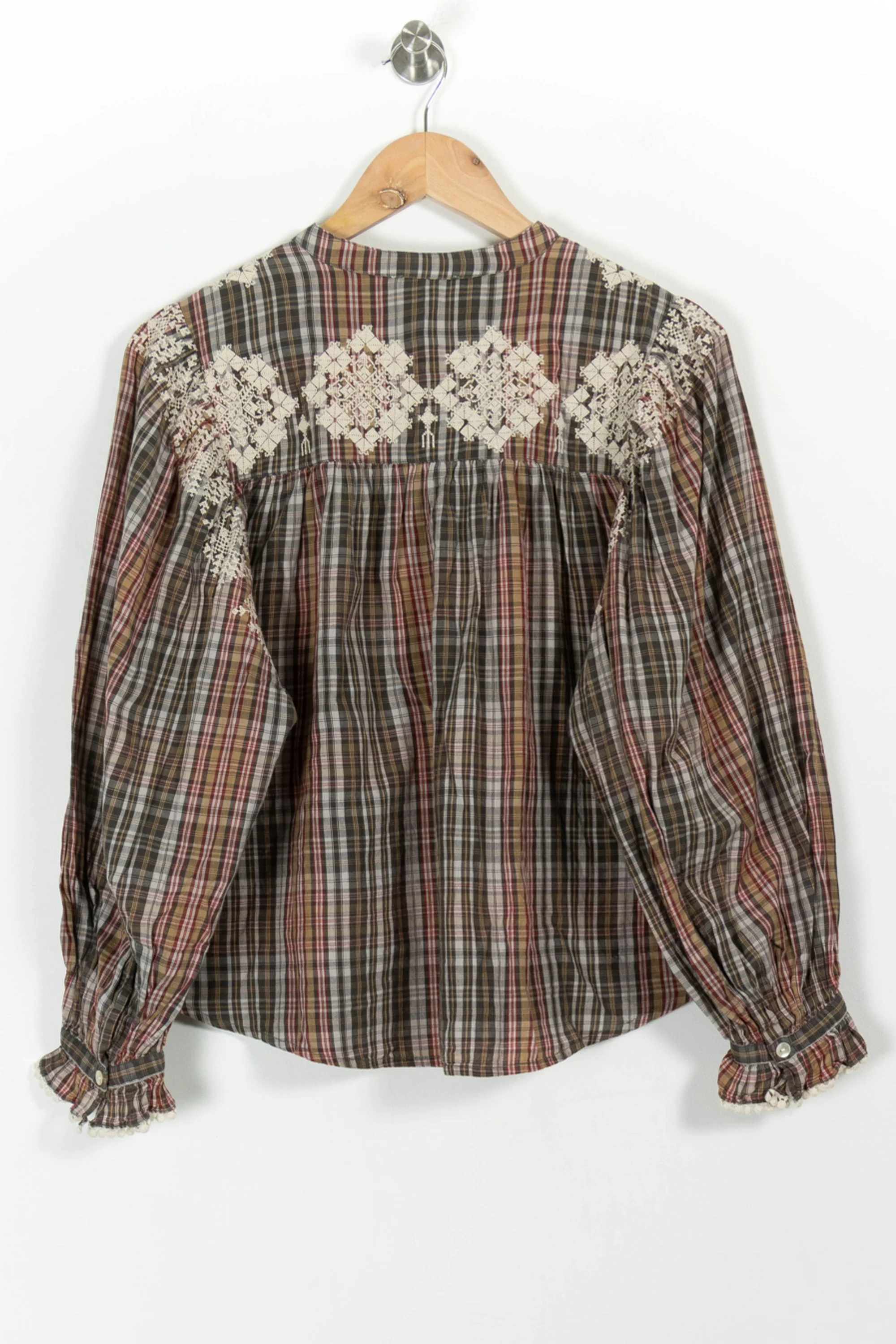 Blouse Carreaux Marron et Beige - Taille XS/34 - Image 4