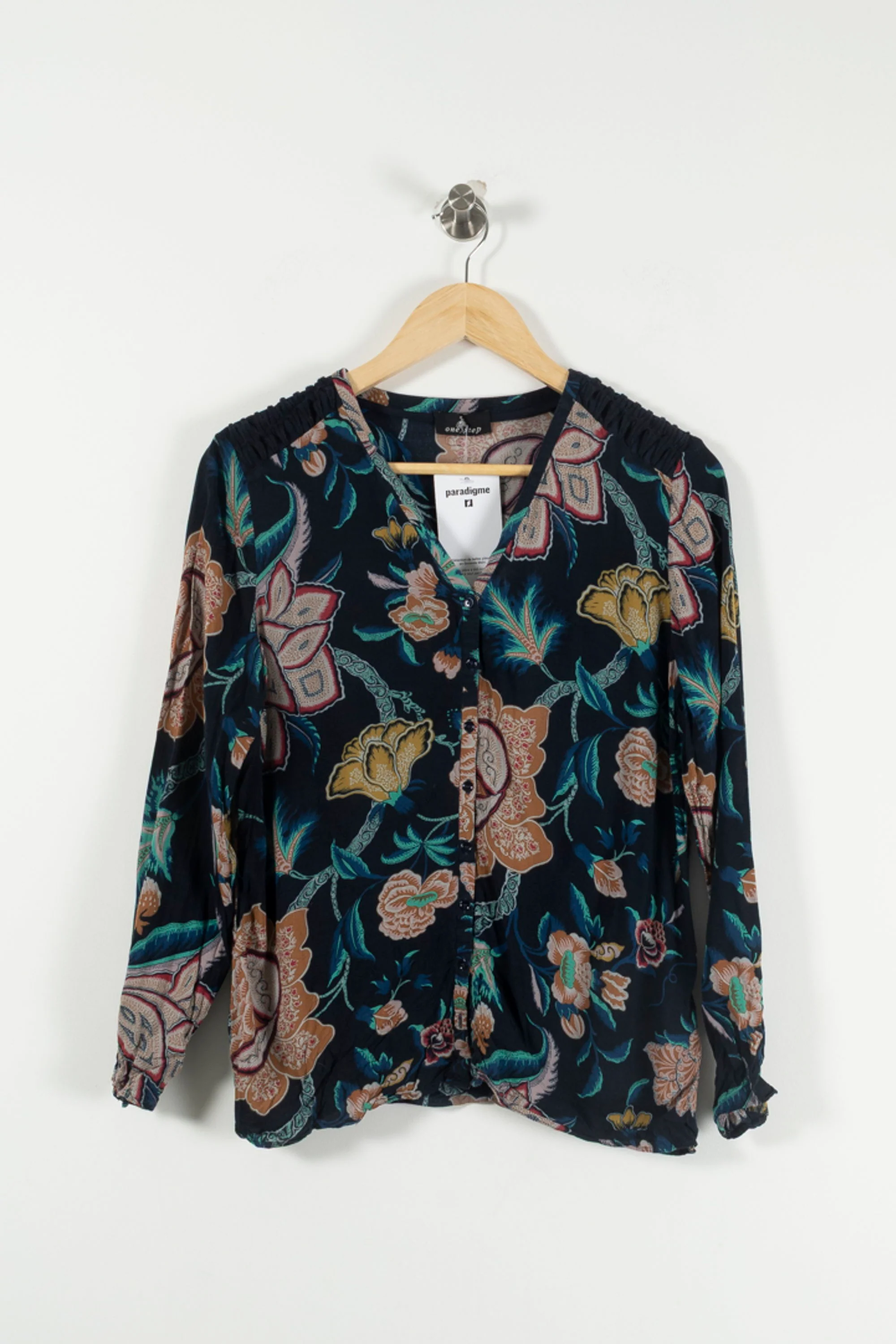 Blouse Fleurie Bleu et Jaune - Taille L/40 - Image 2