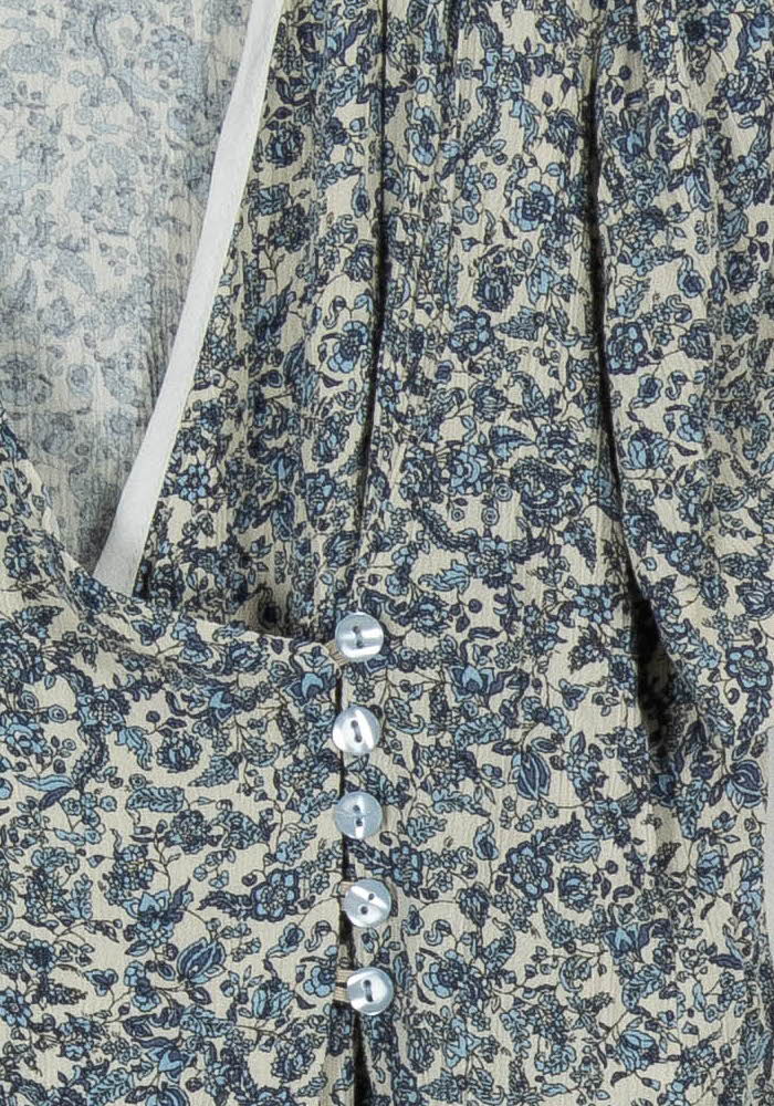 Blouse Fleurie Bleue et Blanche - Taille M/38 - Image 3