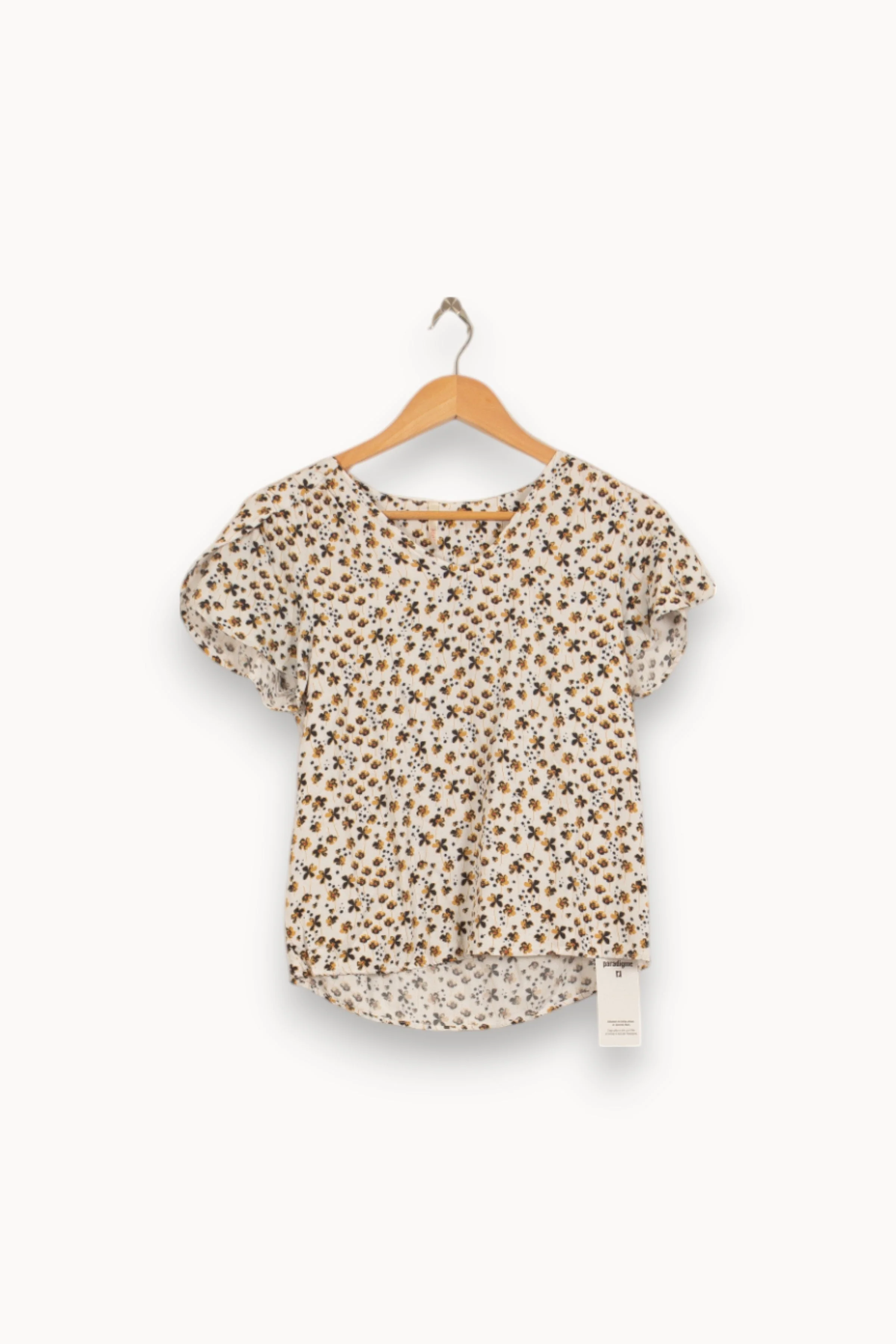 Blouse Fleurie Écrue et Marron - Taille XS/34 - Image 2