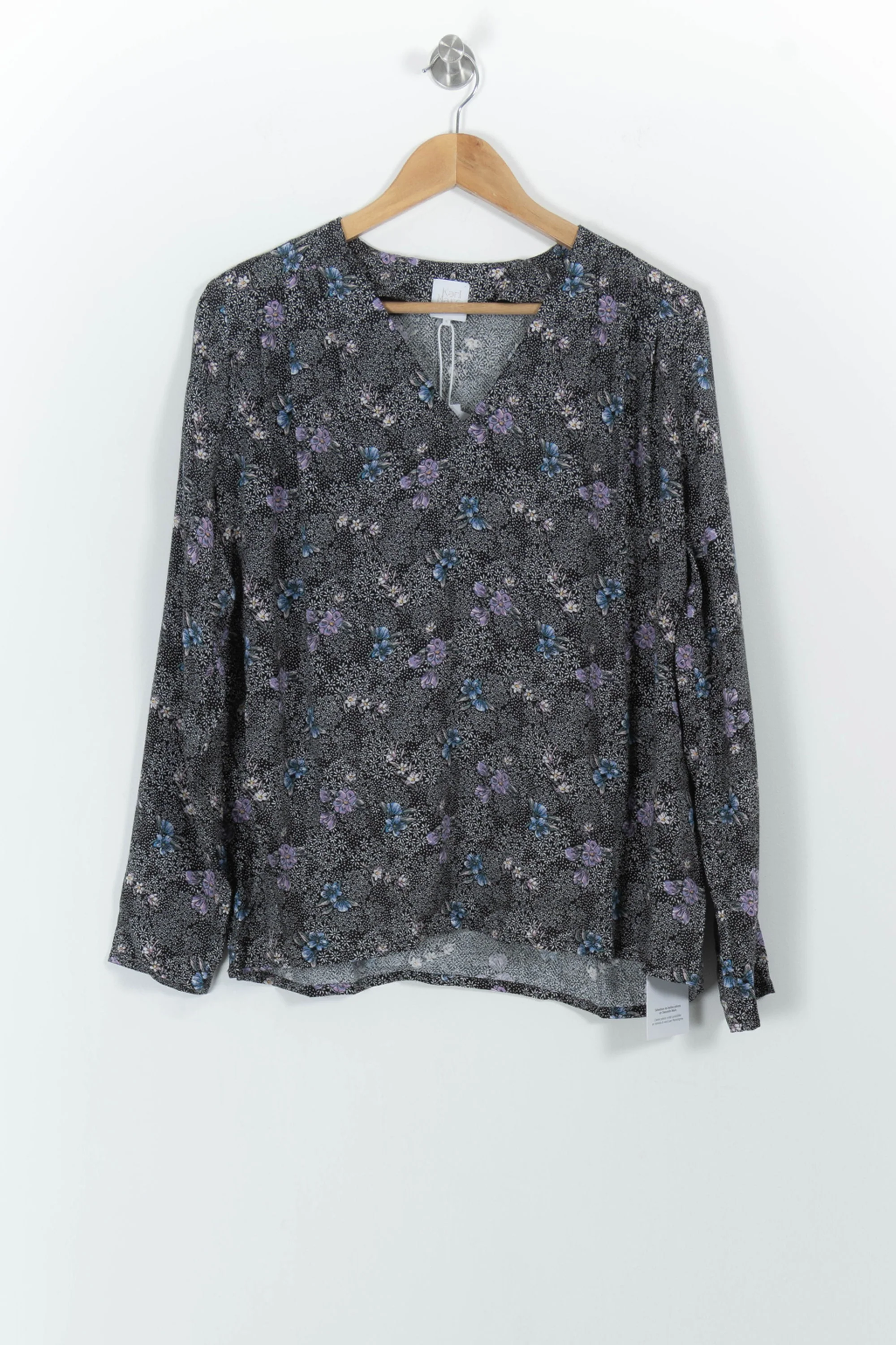 Blouse Fleurie Noire et Bleue - Taille S/36 - Image 2