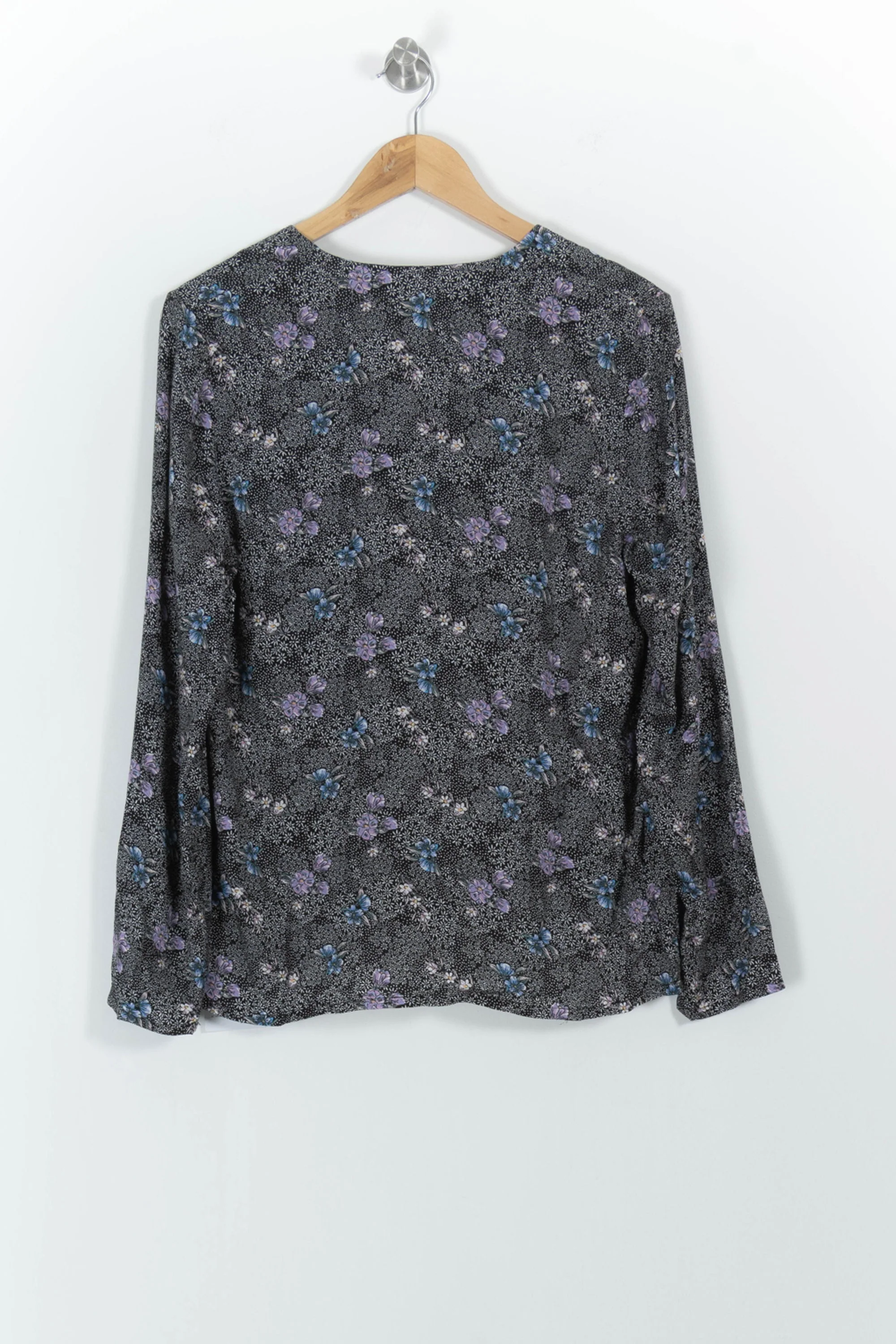 Blouse Fleurie Noire et Bleue - Taille S/36 - Image 4