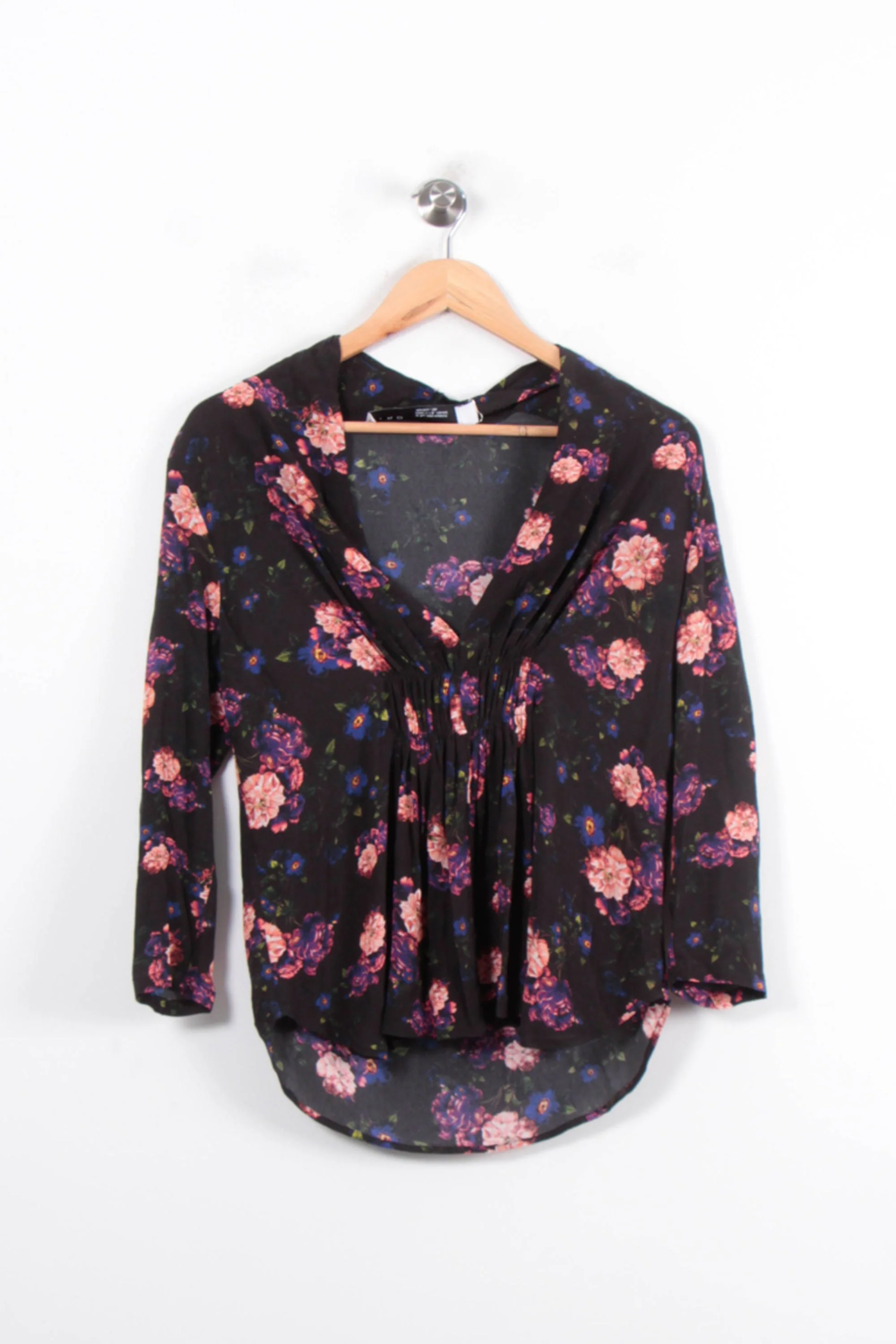 Blouse Fleurie Noire et Rose - Taille S/36 - Image 2