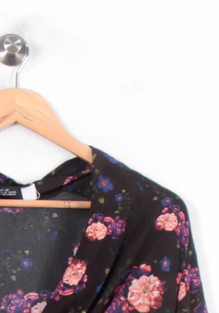 Blouse Fleurie Noire et Rose - Taille S/36 - Image 3