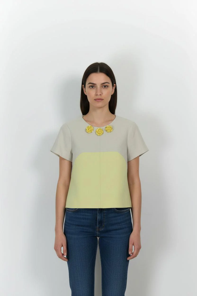 Blouse Jaune et Beige - Taille M/38