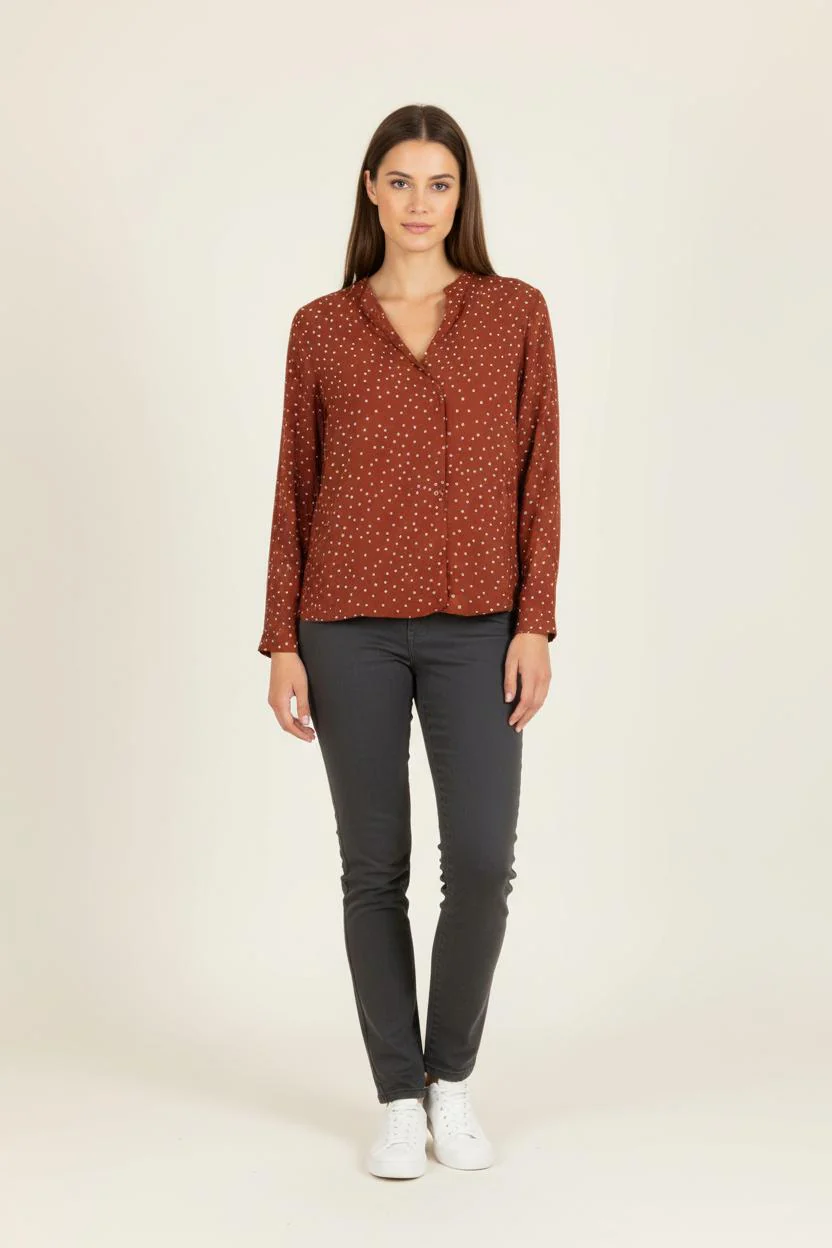 Blouse Marron à Pois Blancs - Taille T.U.