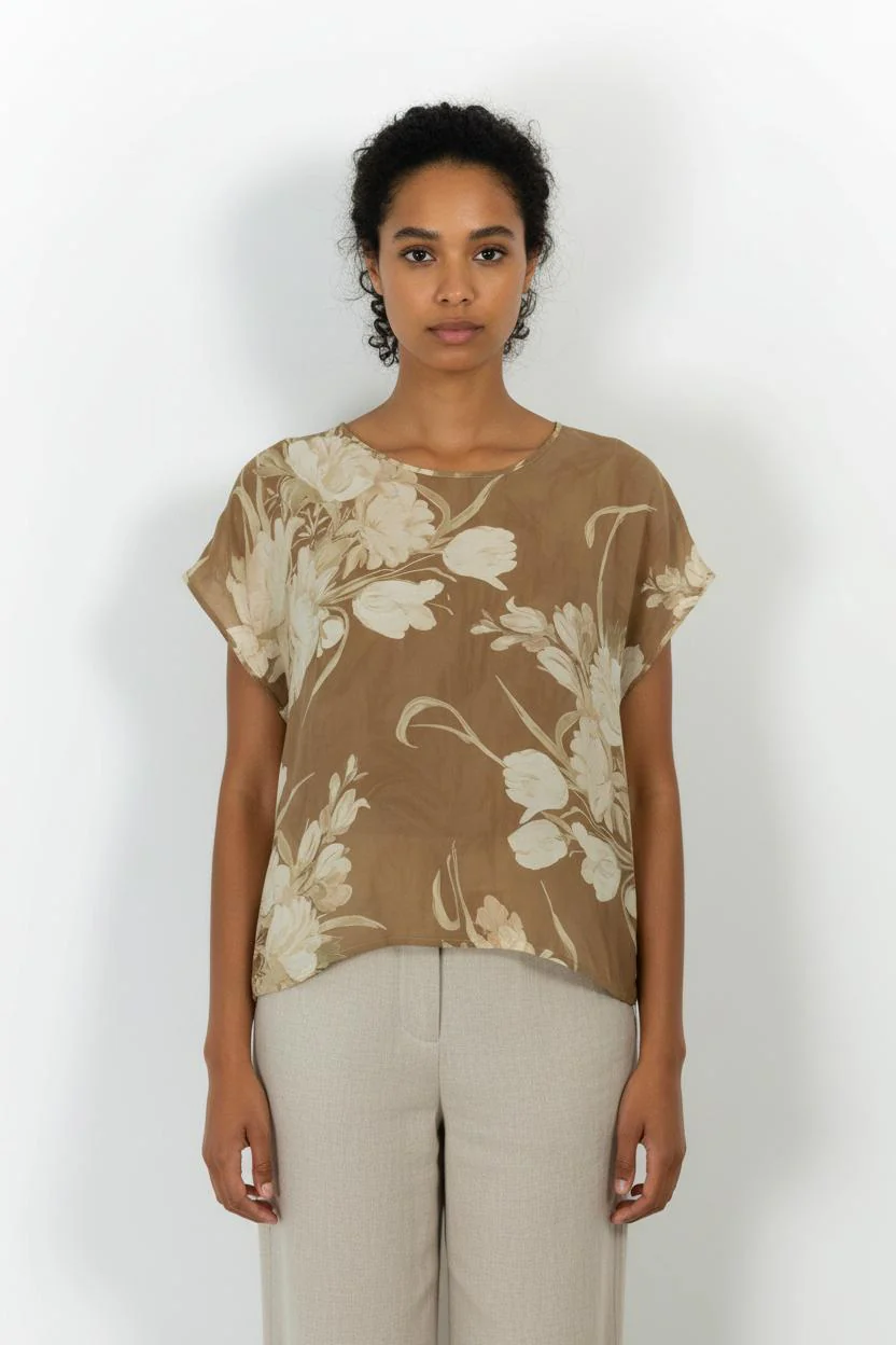 Blouse Marron et Beige - Taille XL/42