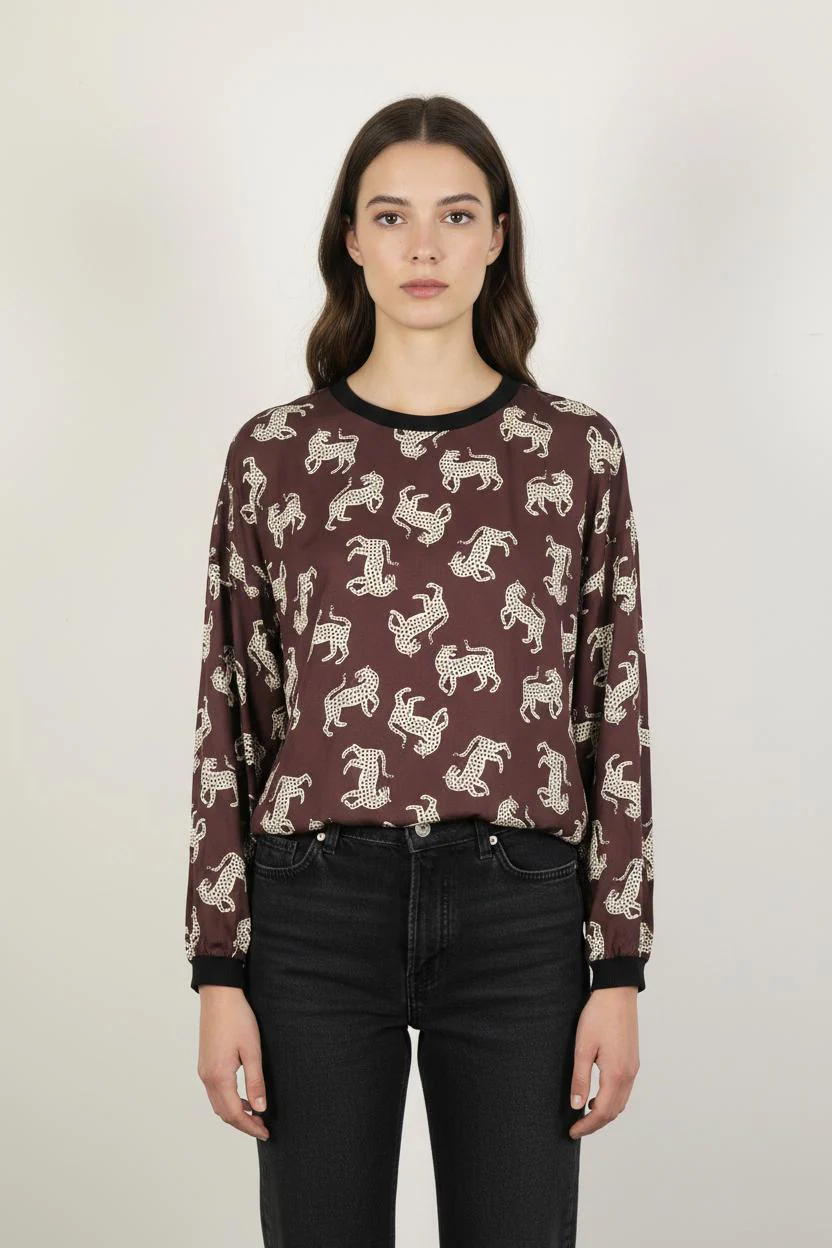 Blouse Marron et Blanche - Taille S/36