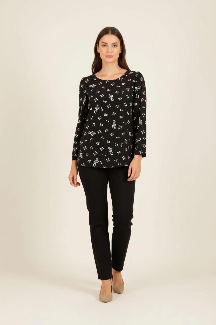 Blouse noire à motifs de notes de musique - Taille M/38