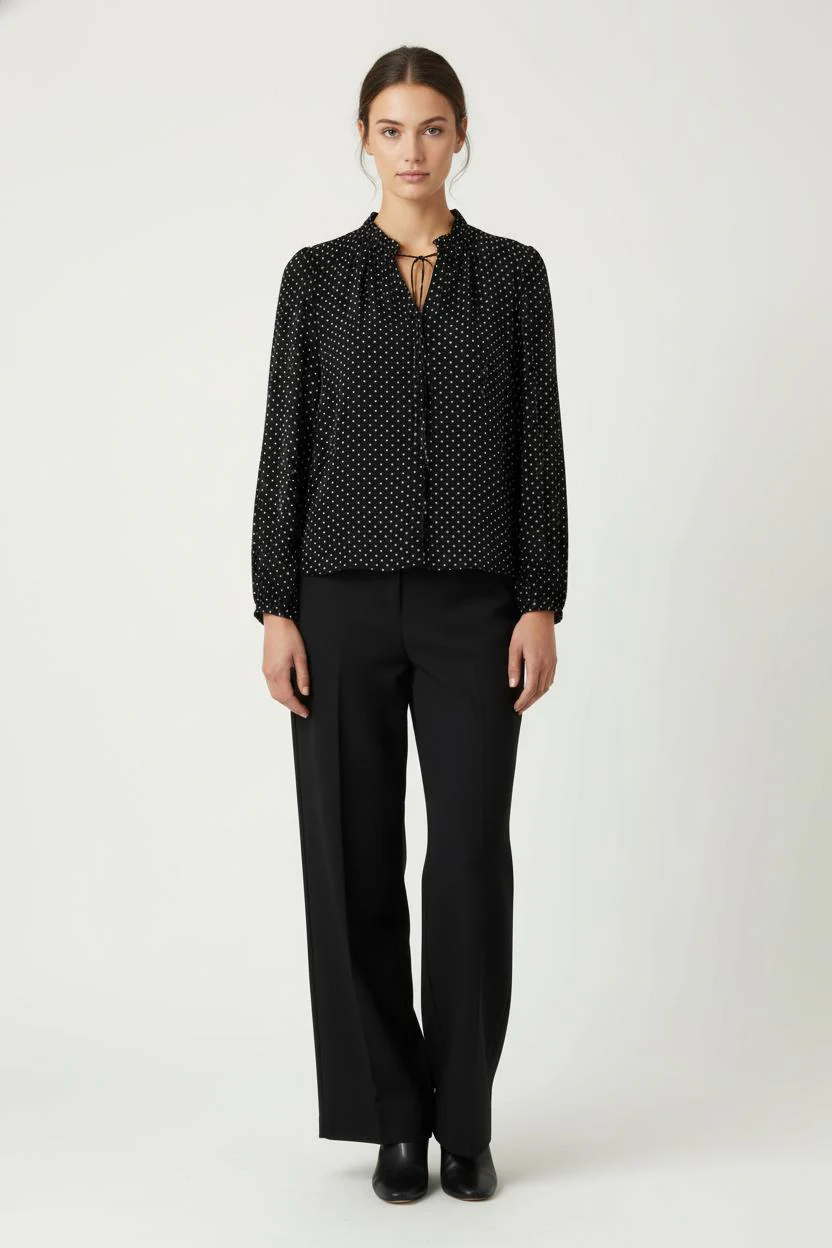Blouse Noire à Pois Blancs - Taille S/36