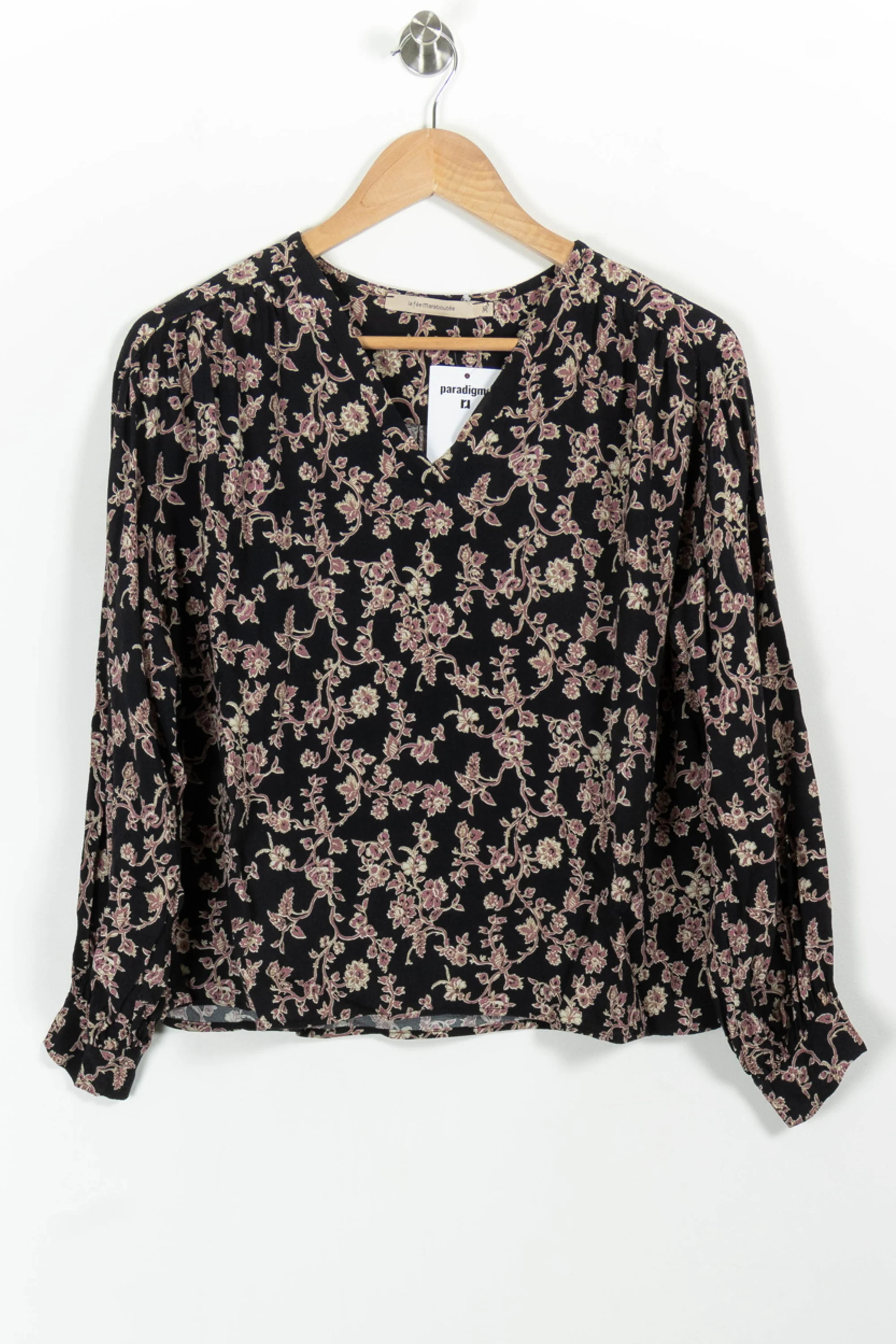 Blouse Noire et Fleurie - Taille S/36 - Image 2