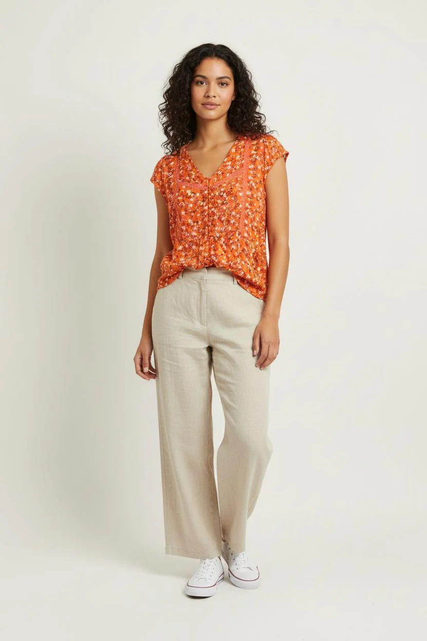 Blouse Orange et Blanche - Taille M/38