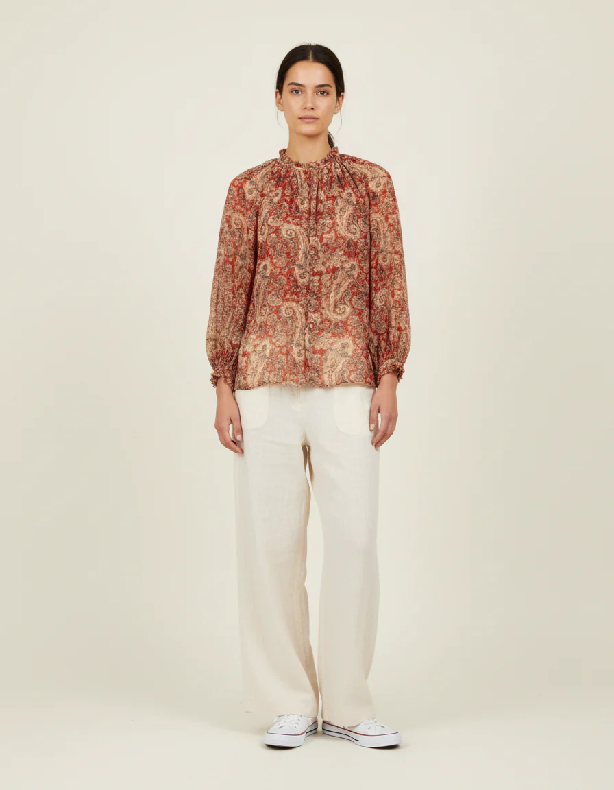 Blouse rouge à motifs - Taille XS/34