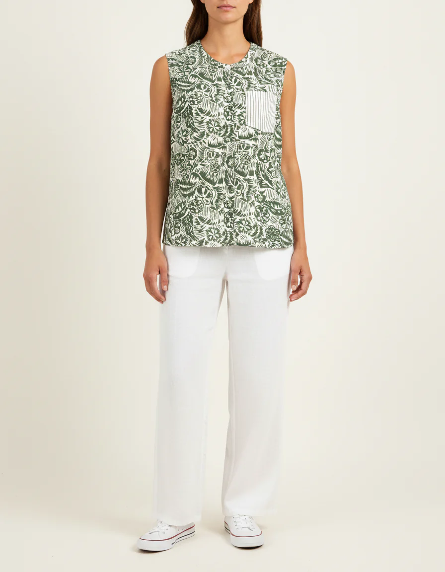 Blouse verte et blanche - L / 40