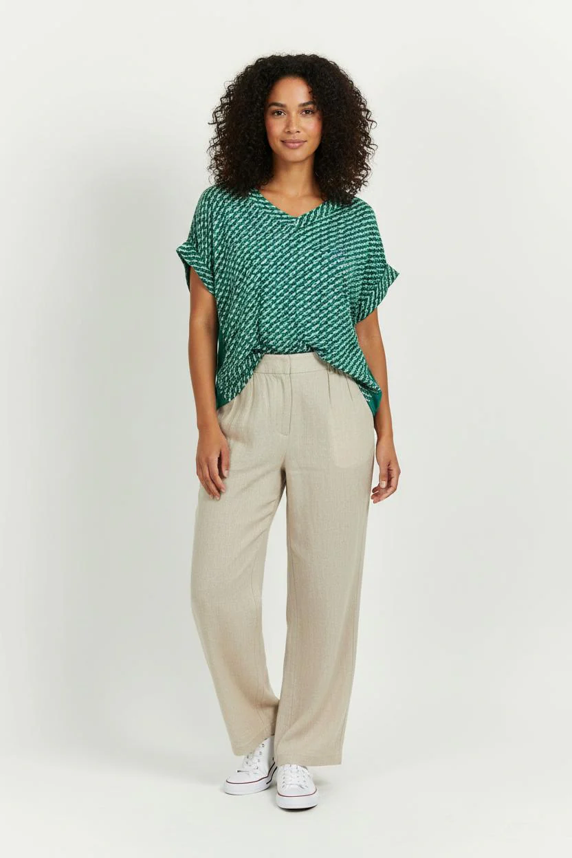 Blouse Verte et Blanche - Taille L/40