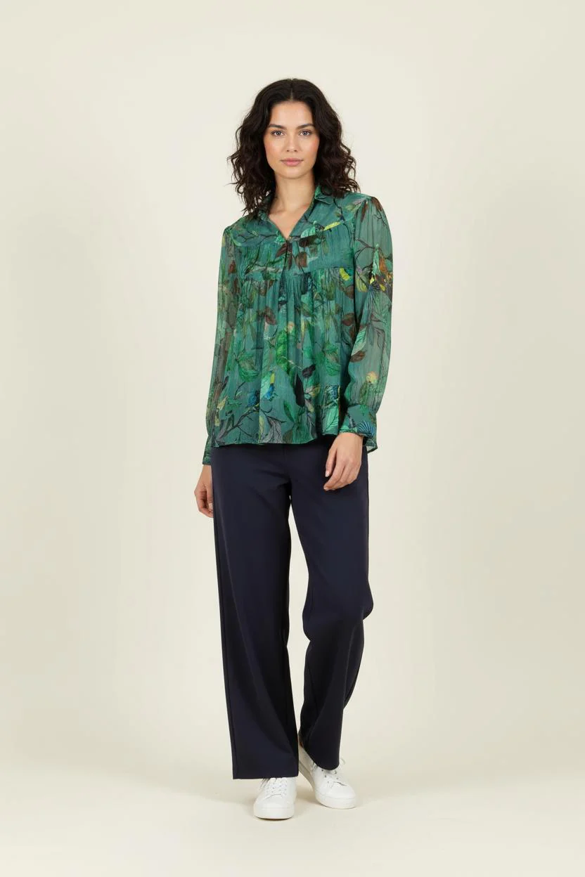 Blouse Verte et Marron - Taille L/40
