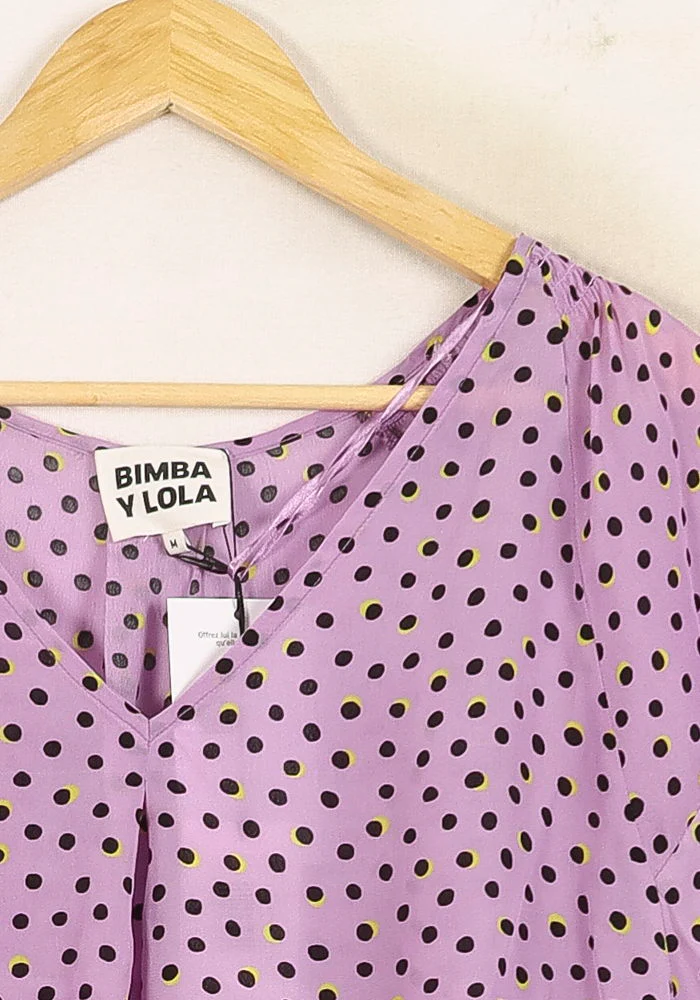 Blouse Violette à Pois Noirs - Taille L/40 - Image 3