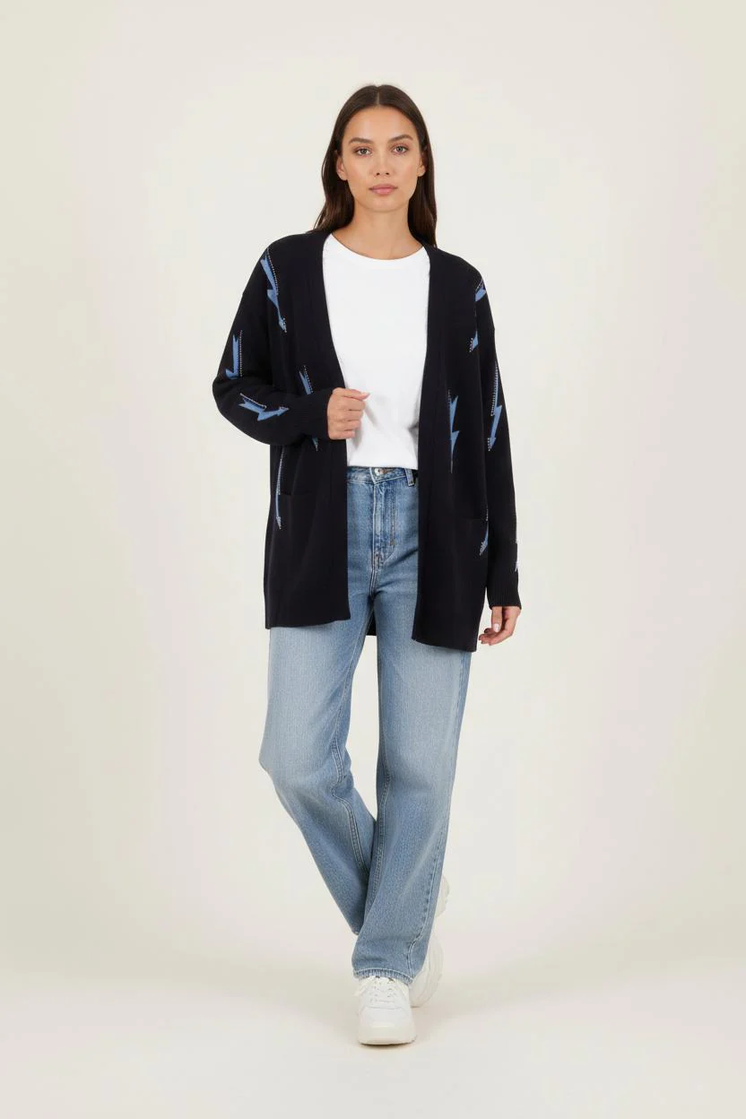 Cardigan Noir et Bleu - Taille M/38