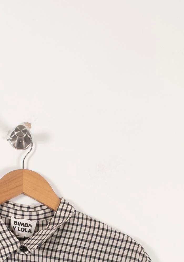 Chemise à Carreaux Beige et Noire - Taille S/36 - Image 3