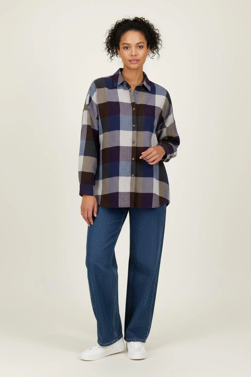 Chemise à Carreaux Bleu et Marron - Taille M/38