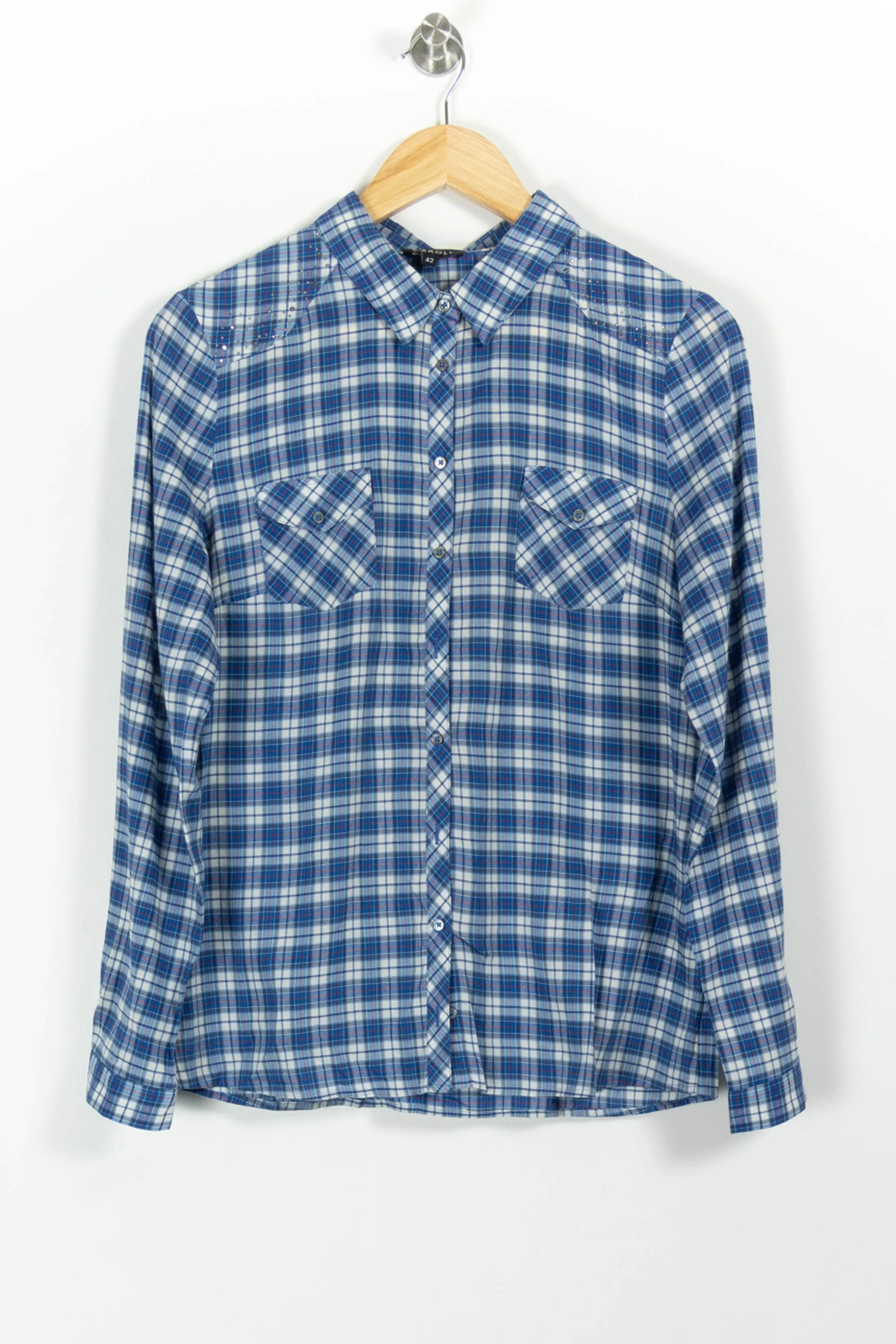 Chemise à Carreaux Bleue et Blanche - Taille L/40 - Image 2