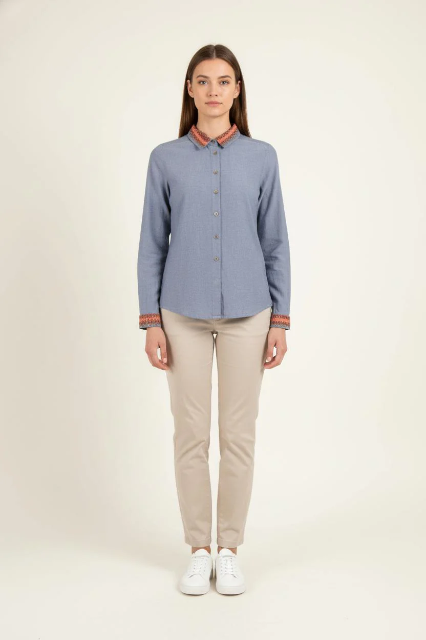 Chemise Bleu et Orange - Taille XS/34