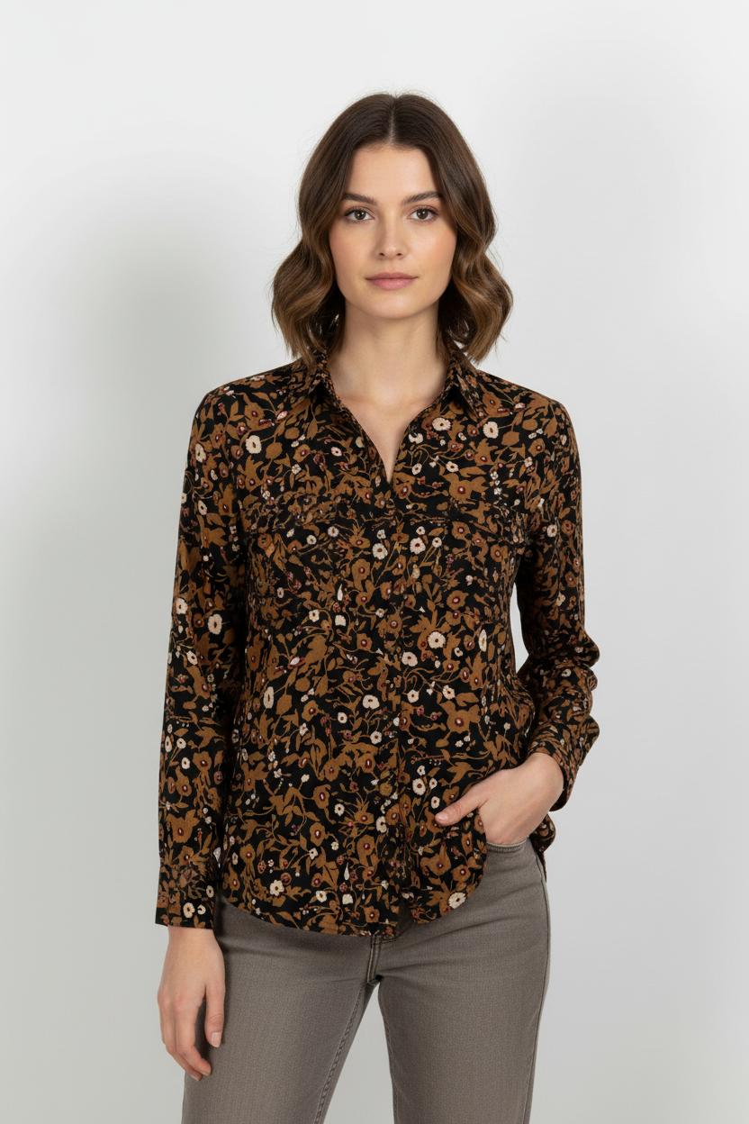 Chemise Fleurie Noire et Marron - Taille S/36