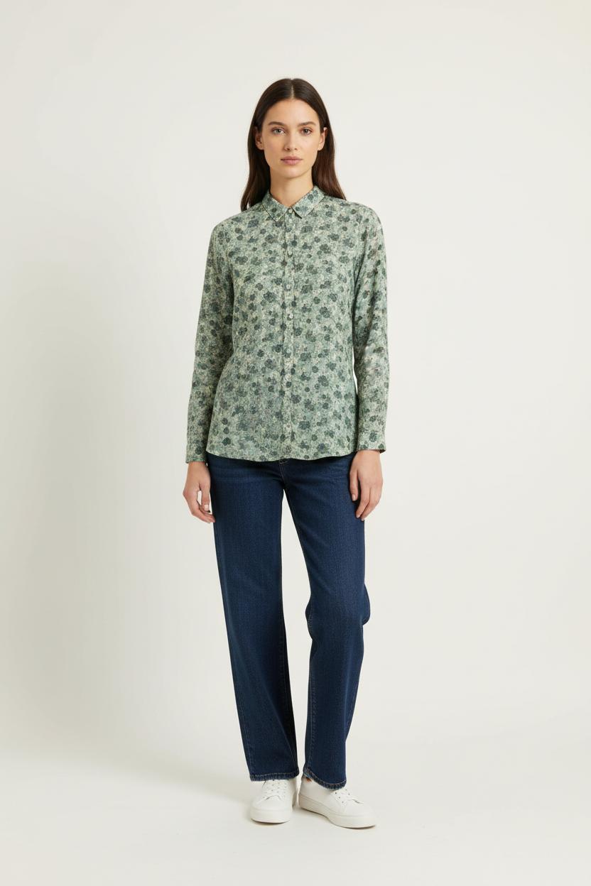Chemise Fleurie Verte et Beige - Taille XS/34