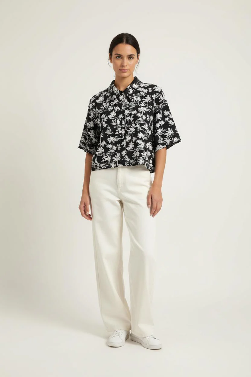 Chemise Hawaïenne Noire et Blanche - Taille L/40