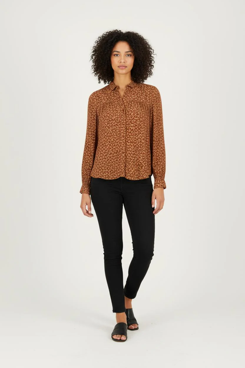 Chemise marron à motifs - Taille XS/34