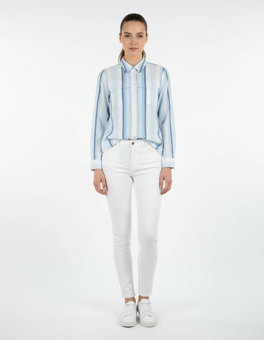 Chemise Rayée Bleue et Blanche - Taille XS/34
