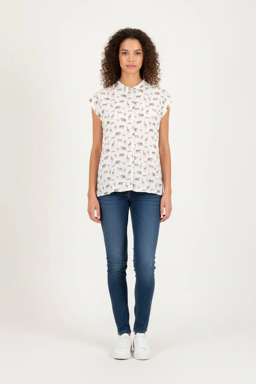 Chemisier Blanc et Marron - Taille M/38
