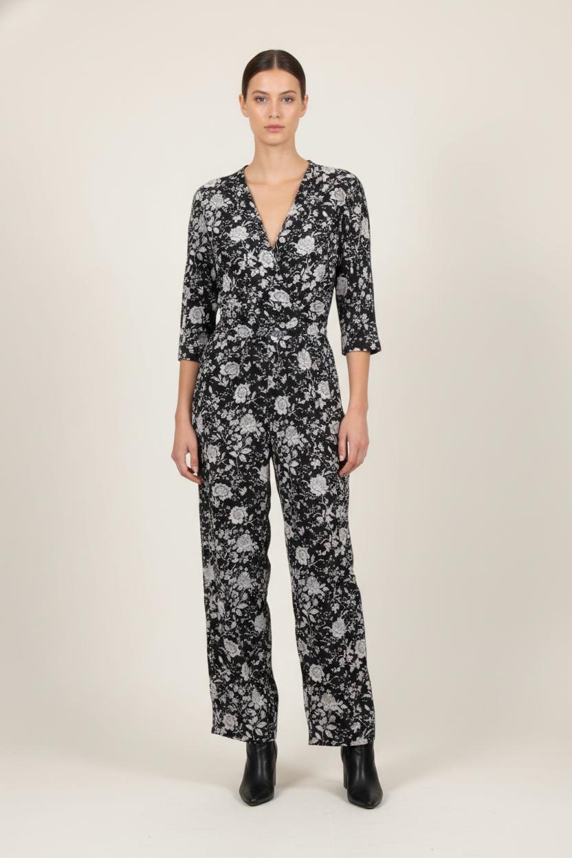 Combinaison Fleurie Noire et Blanche - Taille XL/42