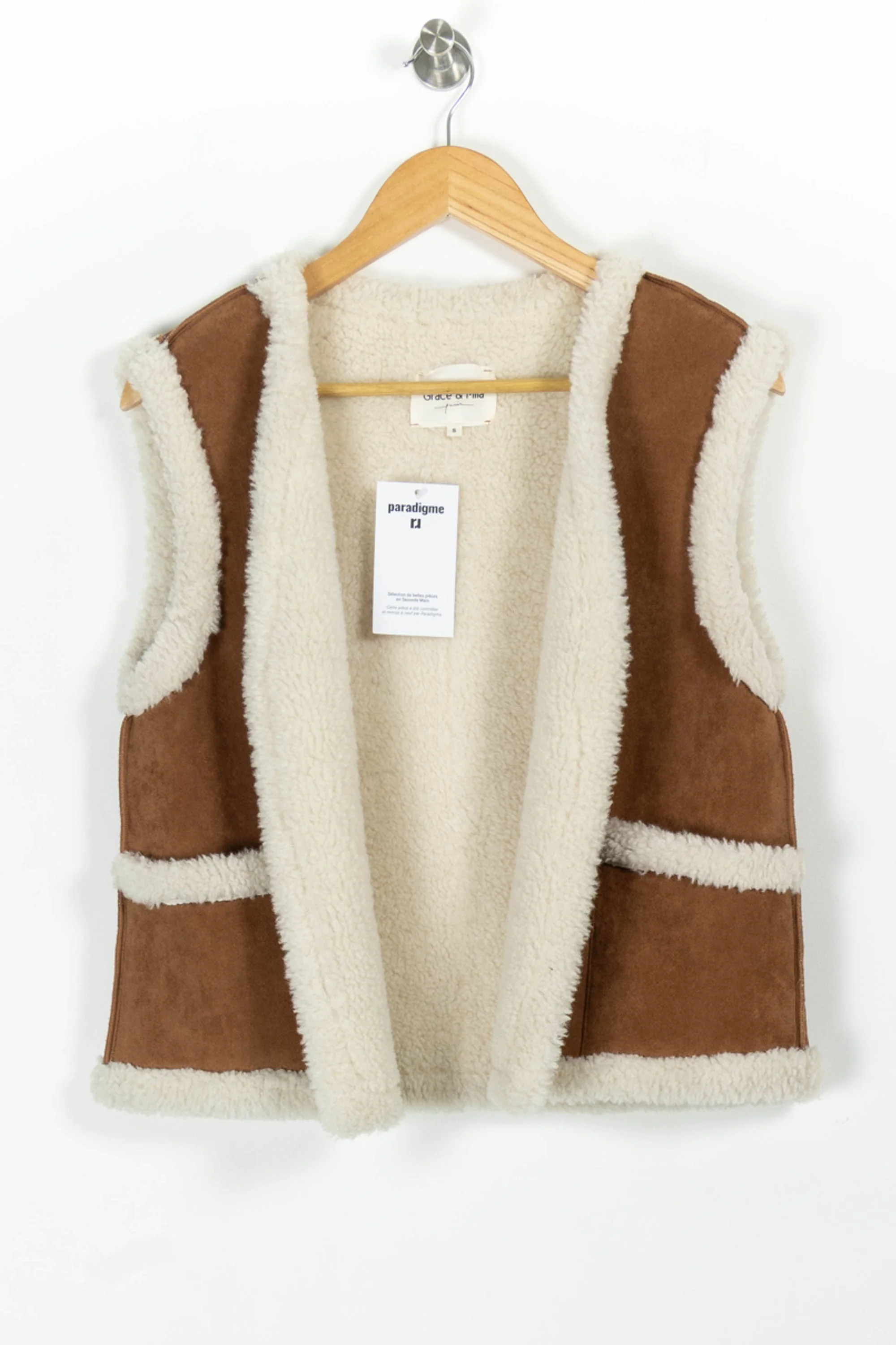 Gilet Sans Manches Marron et Beige - Taille S/36 - Image 2