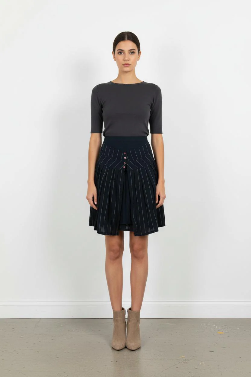 Jupe Courte Bleue à Rayures Blanches - Taille S/36
