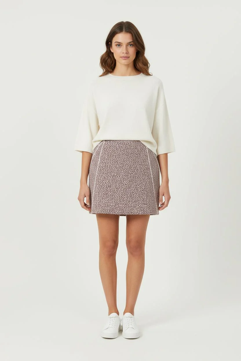 Jupe Courte Bordeaux et Blanc - Taille L/40