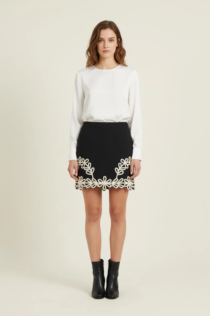 Jupe Courte Noire et Blanche - Taille XS/34