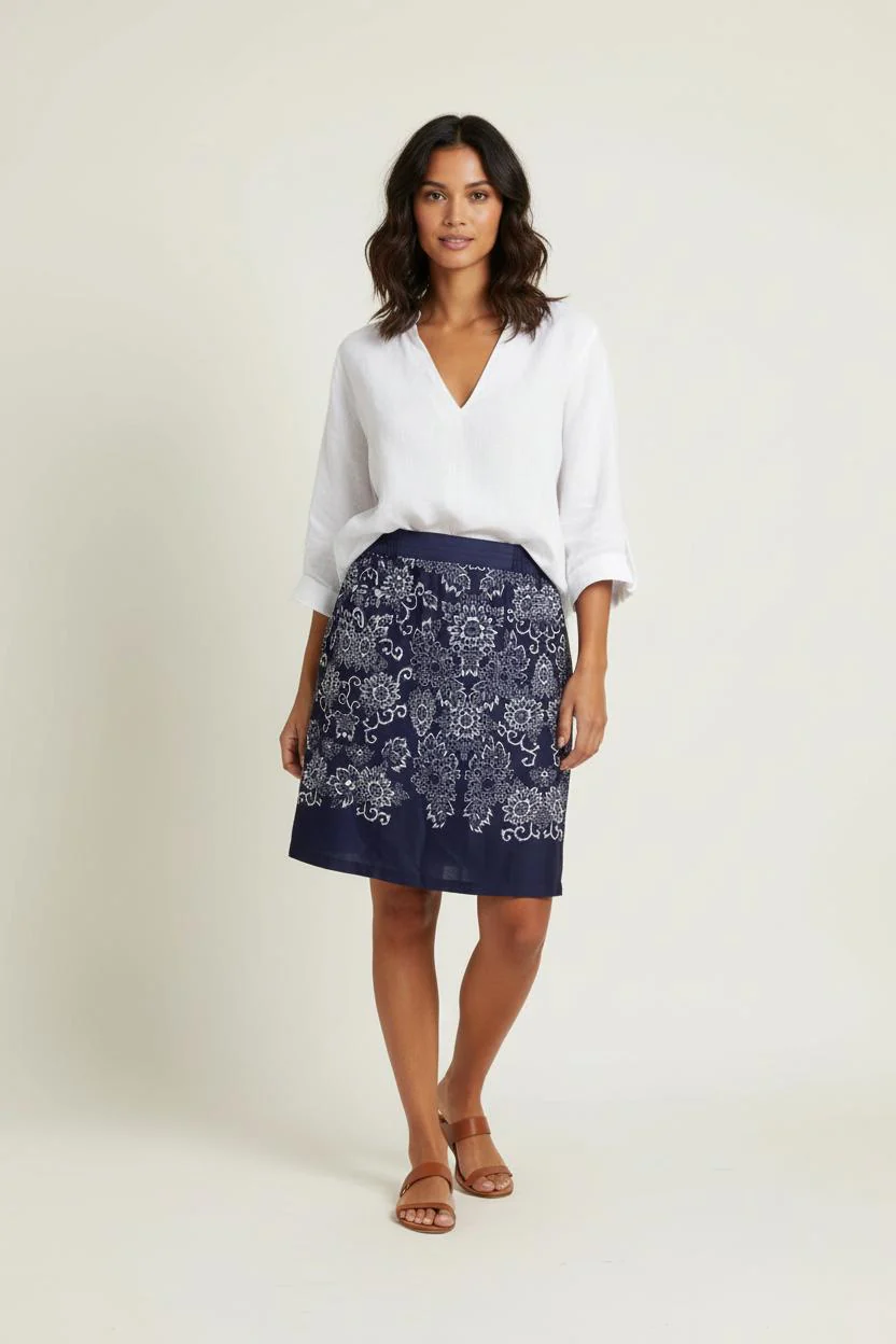 Jupe Imprimée Bleu et Blanc - Taille M/38
