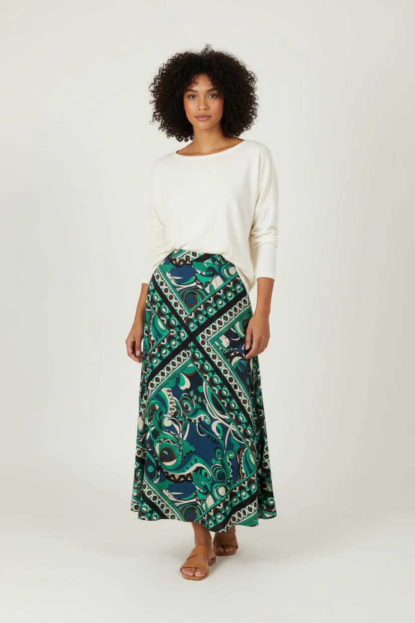 Jupe Mi-longue Verte et Bleue - Taille XL/42